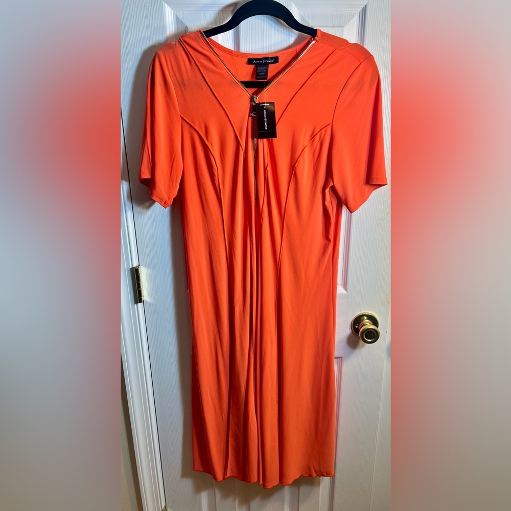 Ashley Stewart Orange Midi Dress with Front Zip~Perfect for Easter/Spring NWT